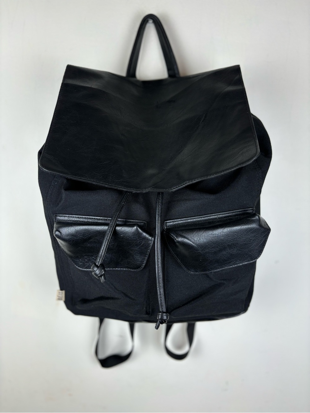 BEIS Travel Backpack-Canvas & Leather Trim-Black